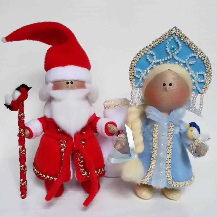 Текстильные куклы дед Мороз и Снегурочка