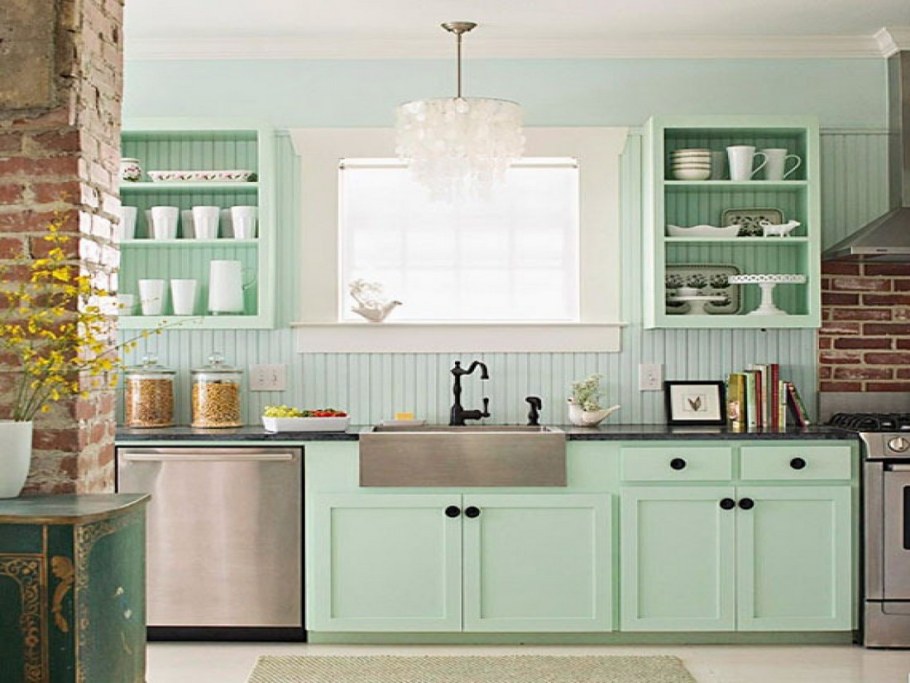 Мятная кухня в интерьере