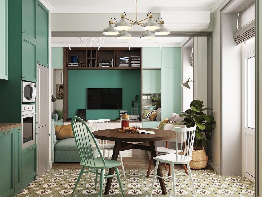 Мятная кухня в интерьере