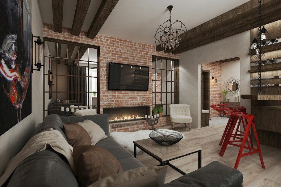 Гостиная в стиле гранж