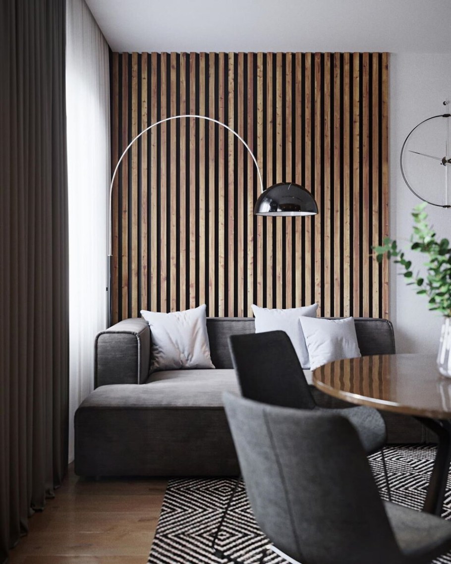 Декор стены рейками деревянными