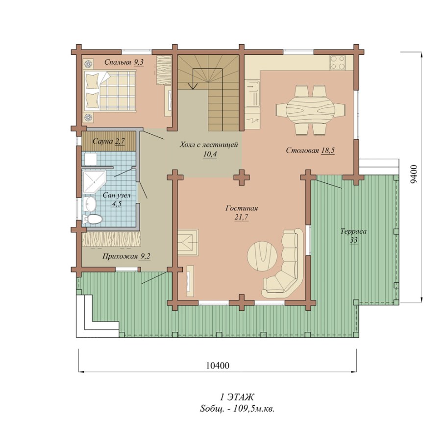 План 2 этажа с лестницей посередине