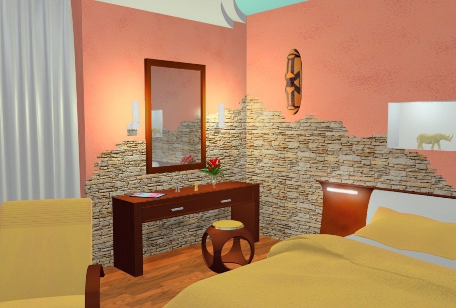 Каменная стена в спальне