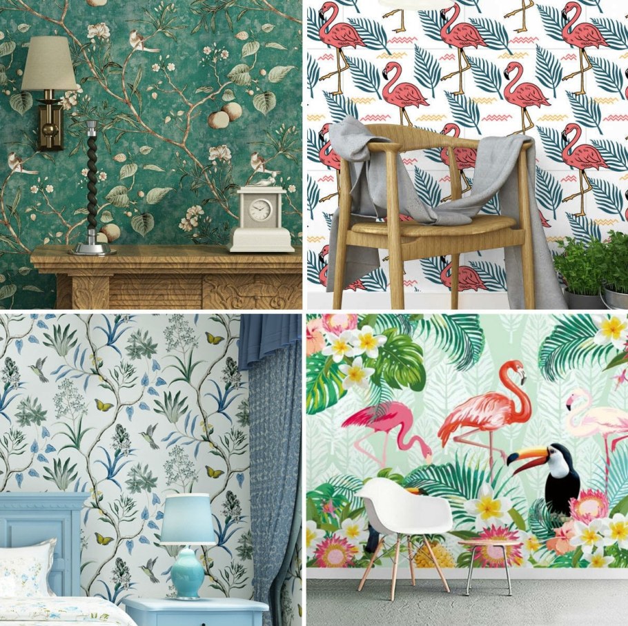 Дизайн комнаты где обои с птичками