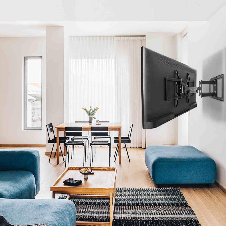 Телевизор на кронштейне в интерьере в спальне
