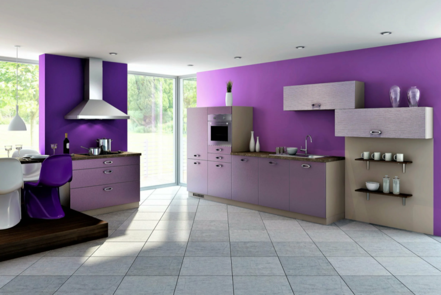 Сиреневые стены на кухне