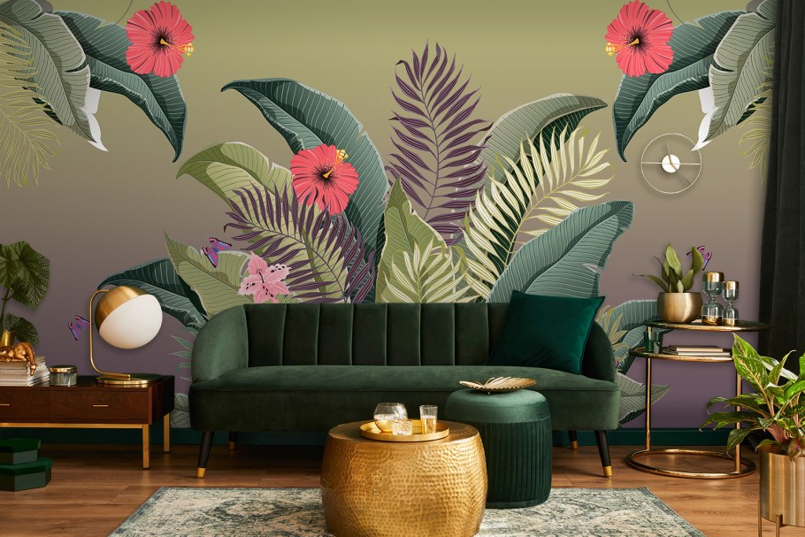 Спальня с пальмовыми листьями