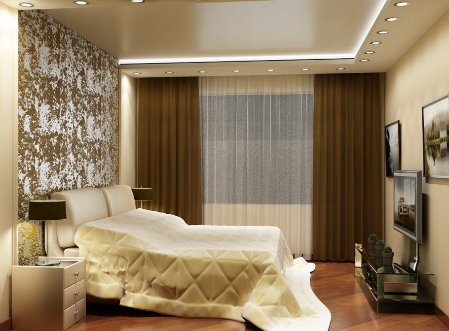 Натяжной потолок в спальне