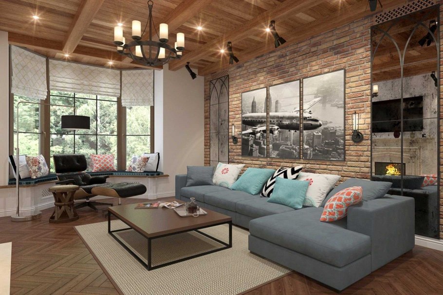 Интерьер в стиле лофт в загородном доме