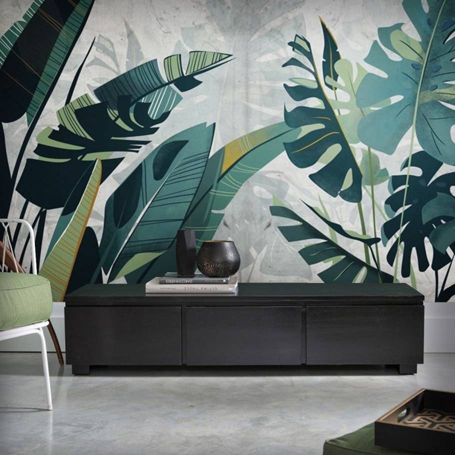 Роспись стен тропические листья