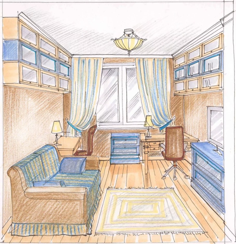 Зарисовка интерьера комнаты