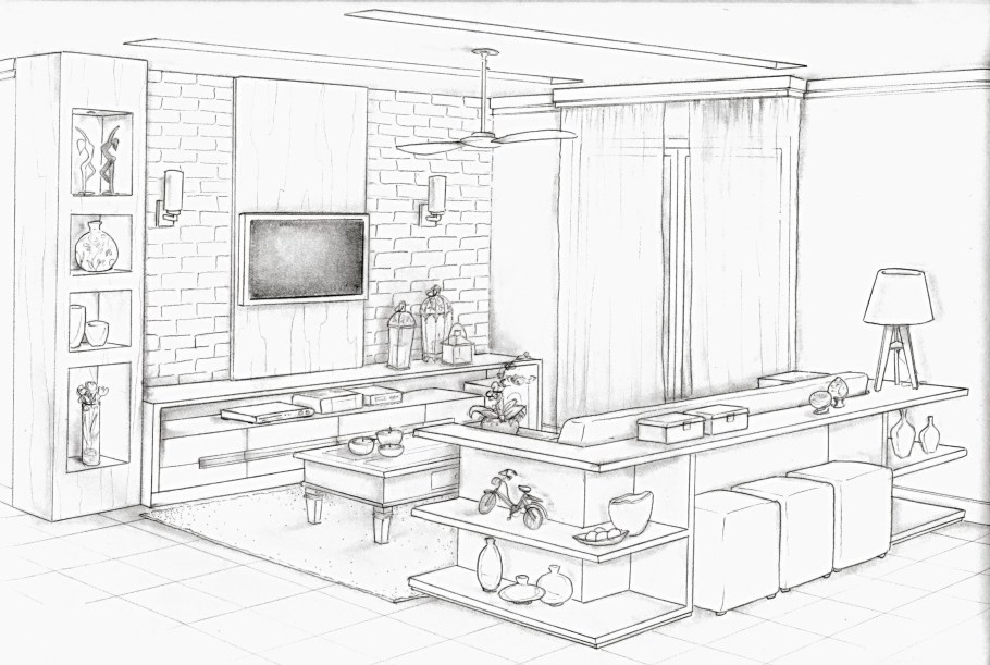 Зарисовка интерьера комнаты