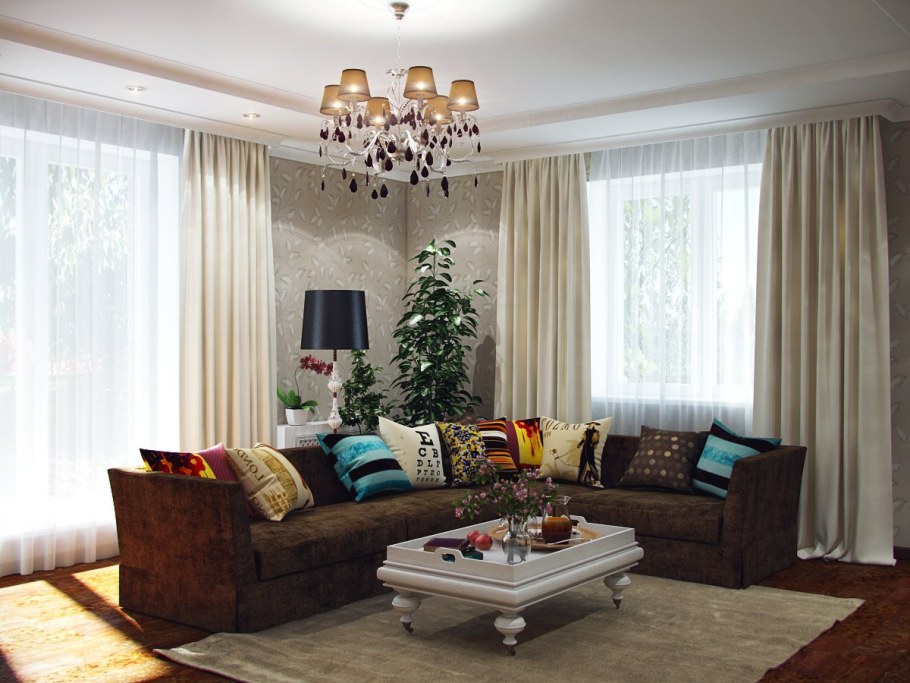 Отделка маленькой гостиной в частном доме