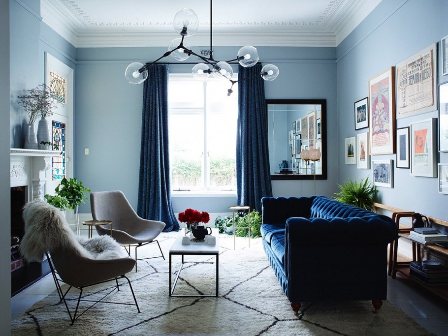 Синяя гостиная в скандинавском стиле