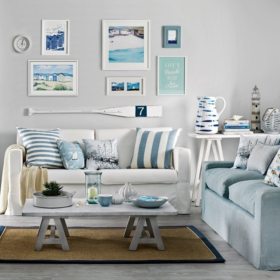 Бело голубой интерьер