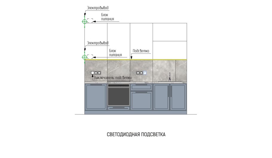 Электровывод для подсветки кухни высота