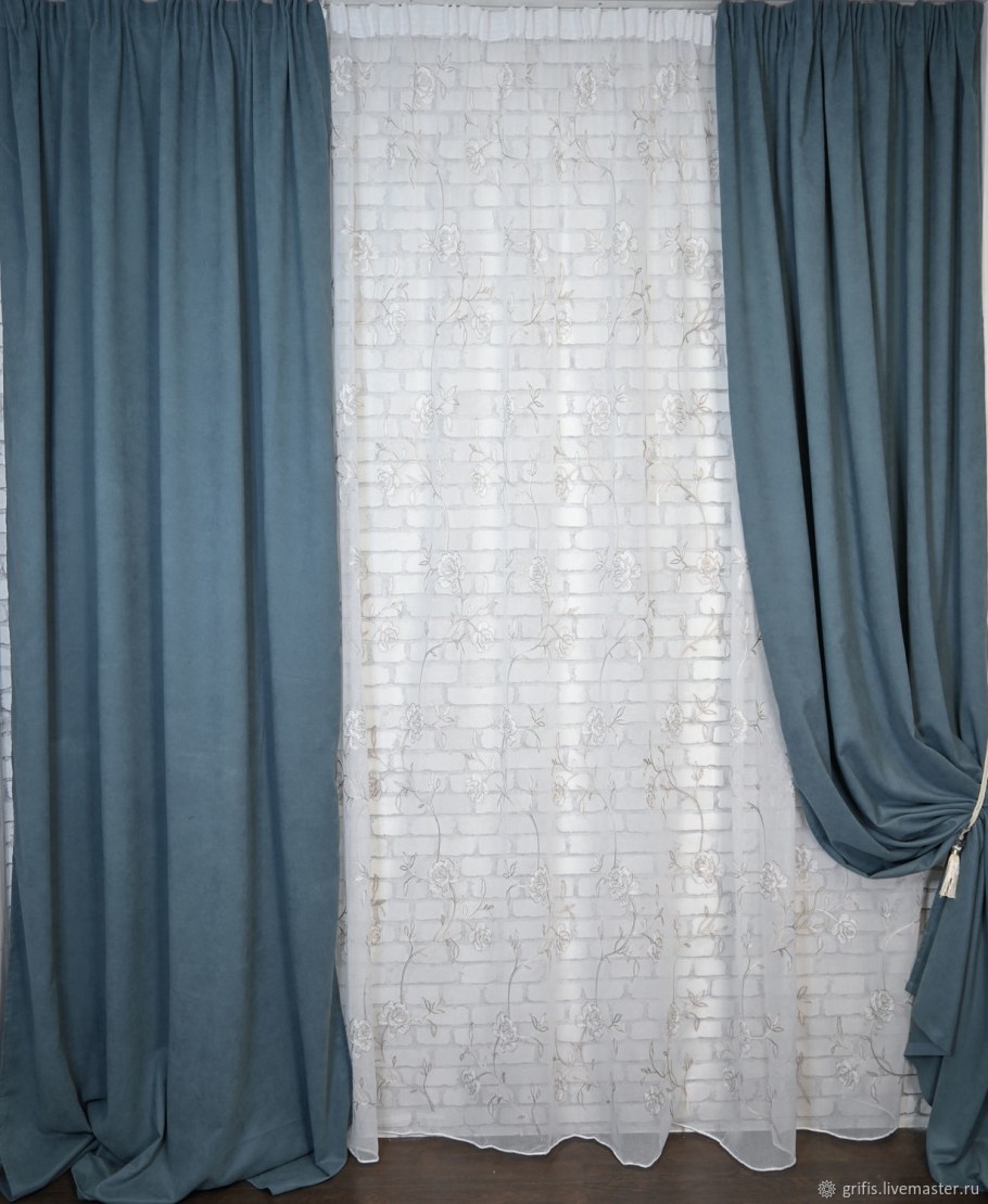 Серо синие шторы