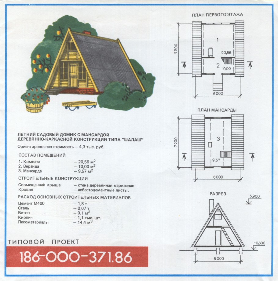 Проект дом-шалаш с чертежами СССР