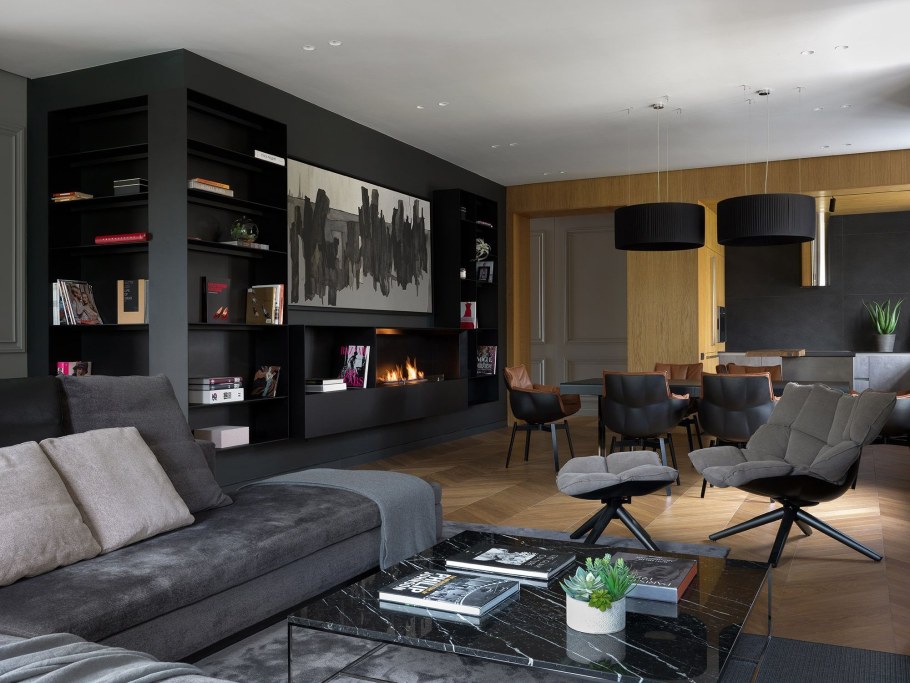 Интерьер гостиной в графитовых тонах