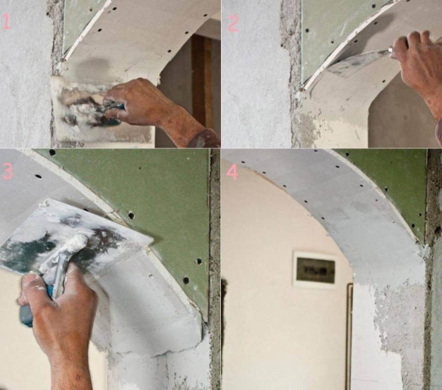 Шпаклевание арки из гипсокартона