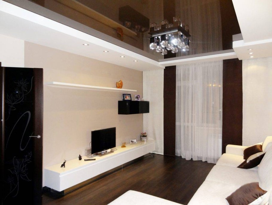 Гостиная в бело коричневых тонах