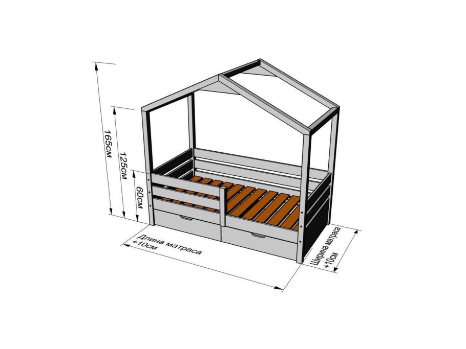 Чертёж кроватки домика 160 на 80 с размерами