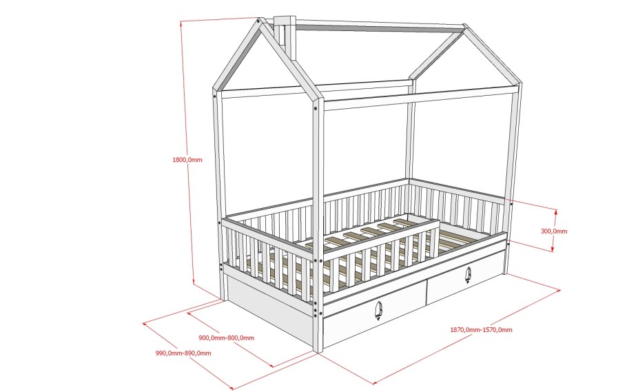 Кроватка домик чертеж 160х80