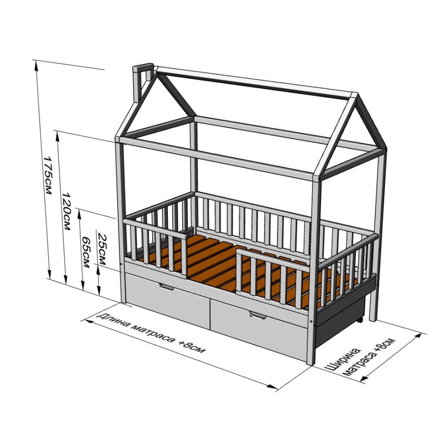Кровать домик чертеж