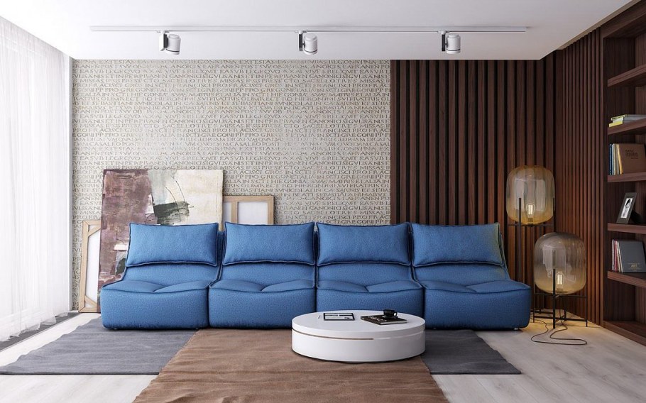 Модульный диван синий