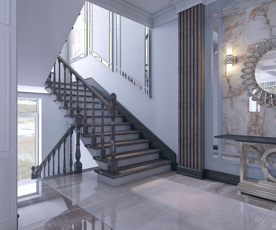 Отделка стен лестничного пролета