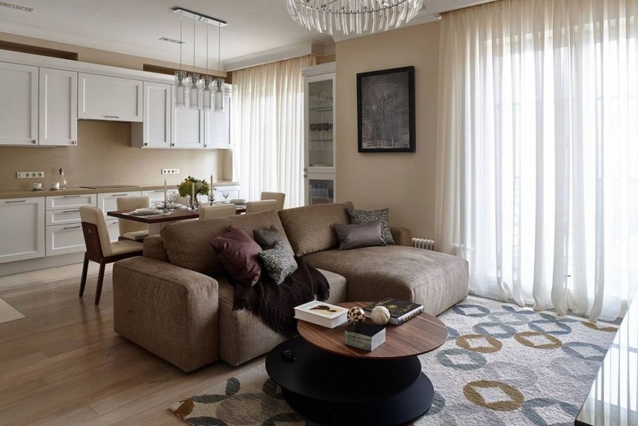 Кухня с гостинной 30кв м интерьер с диваном