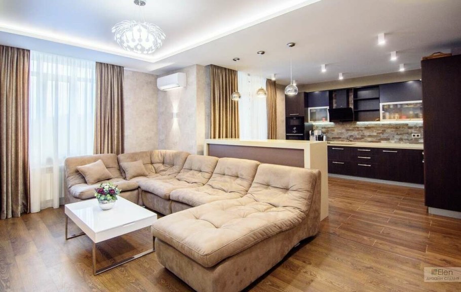 Гостиная совмещенная с кухней