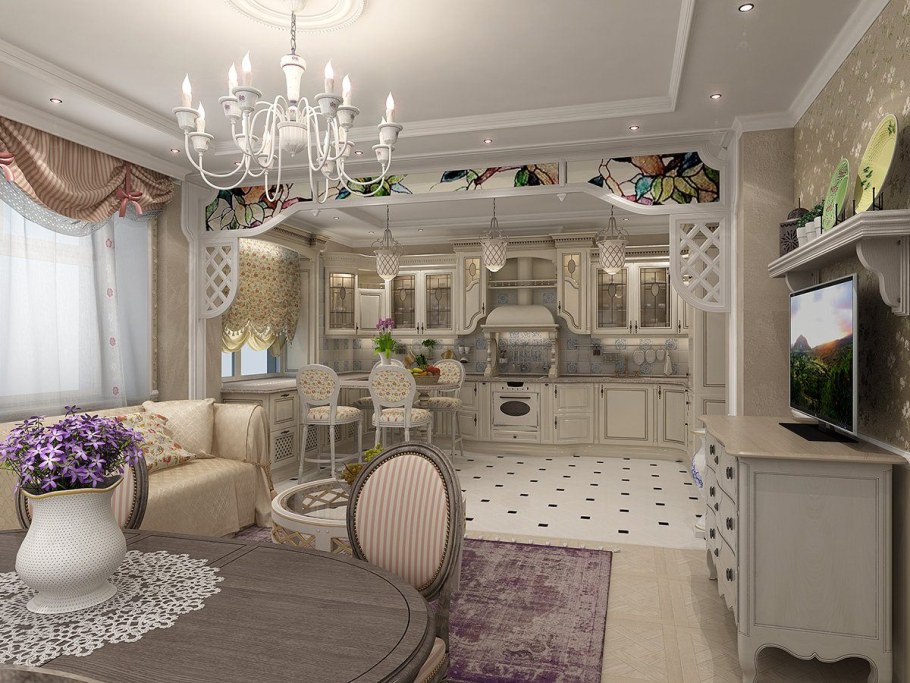 Интерьер кухни гостиной в прованском стиле