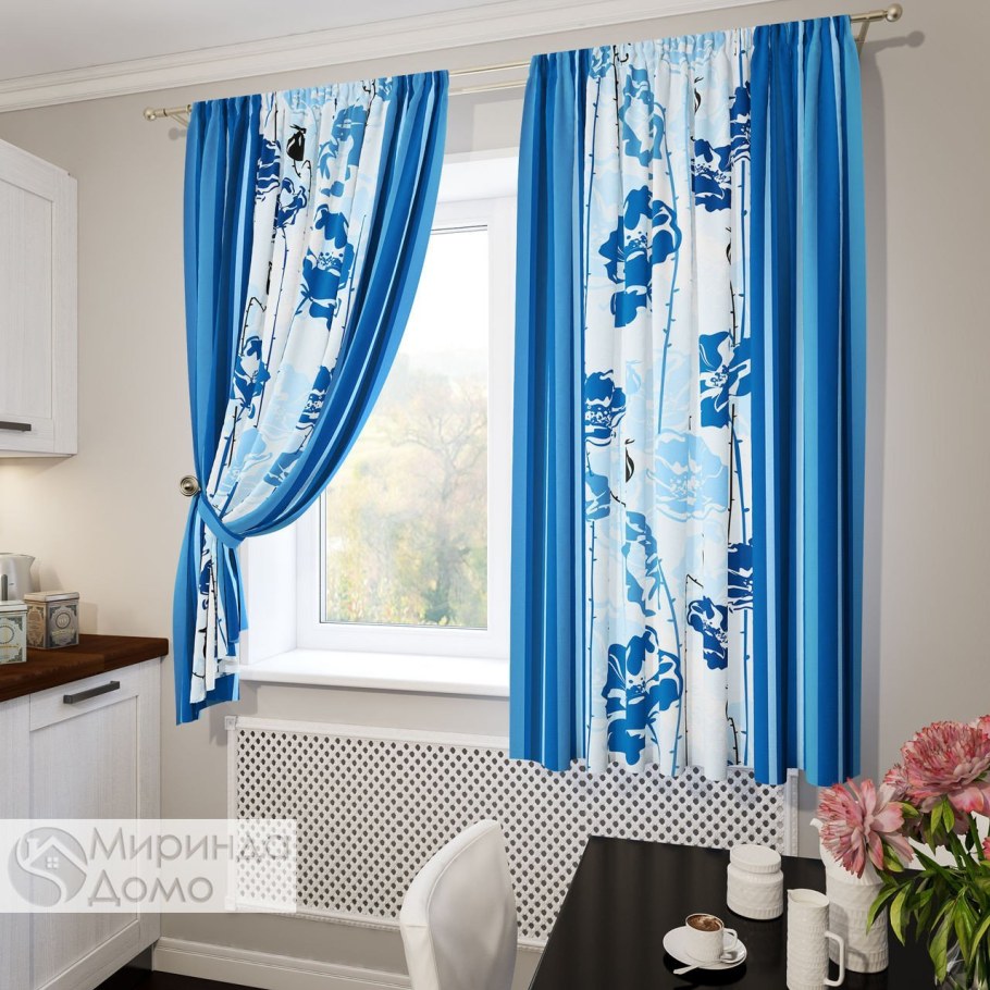 Голубые занавески на кухню