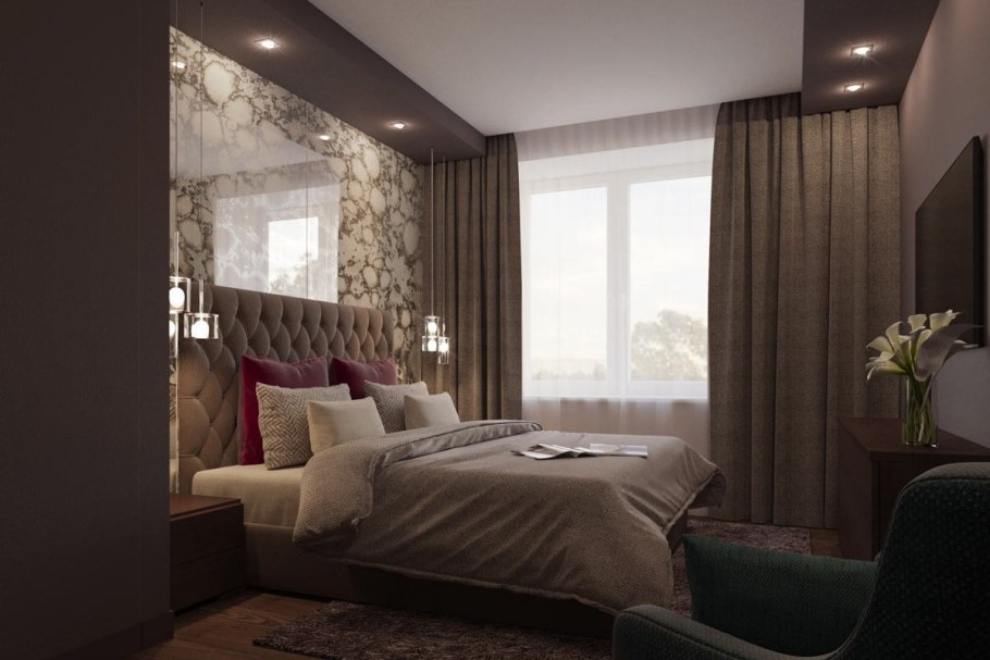 Спальня в коричнево бежевых тонах