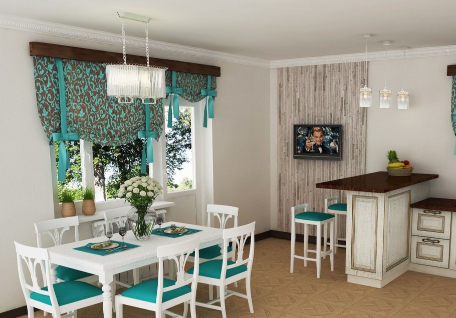 Бирюзовая шторка для кухни