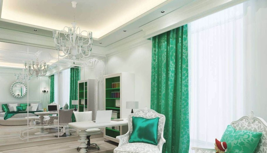 Изумрудный интерьер гостиной
