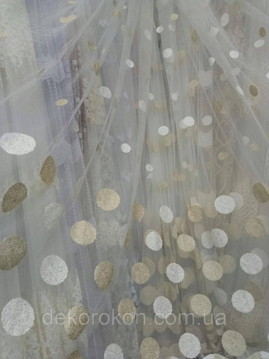 Тюль с шарами белый и золото