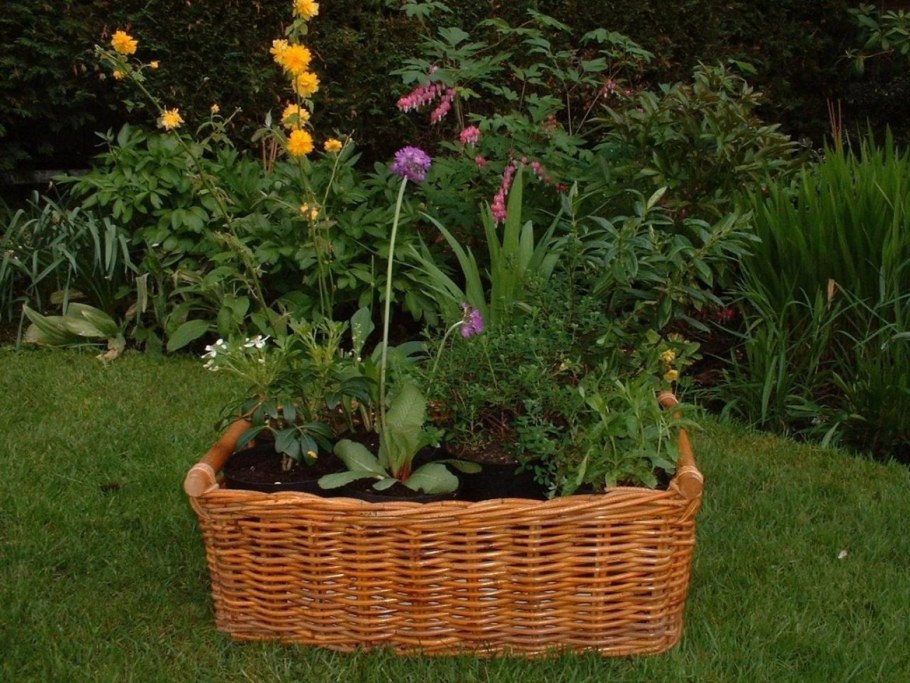 Клумба из плетеной корзины