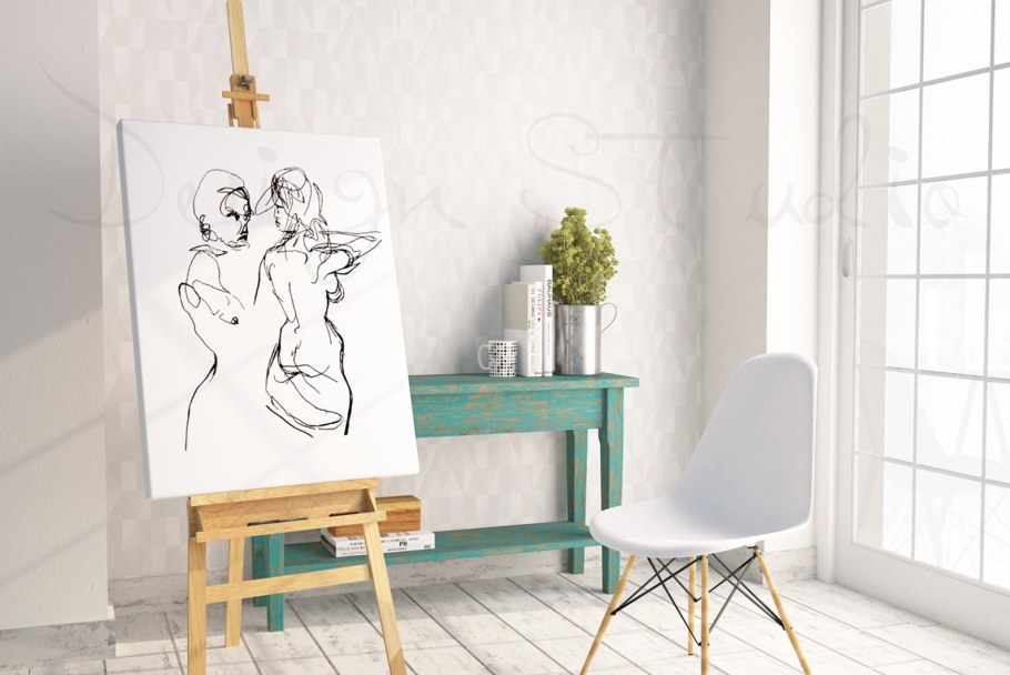 Мольберт с холстом в интерьере