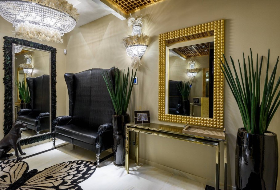 Зеркало арт деко в золотой раме