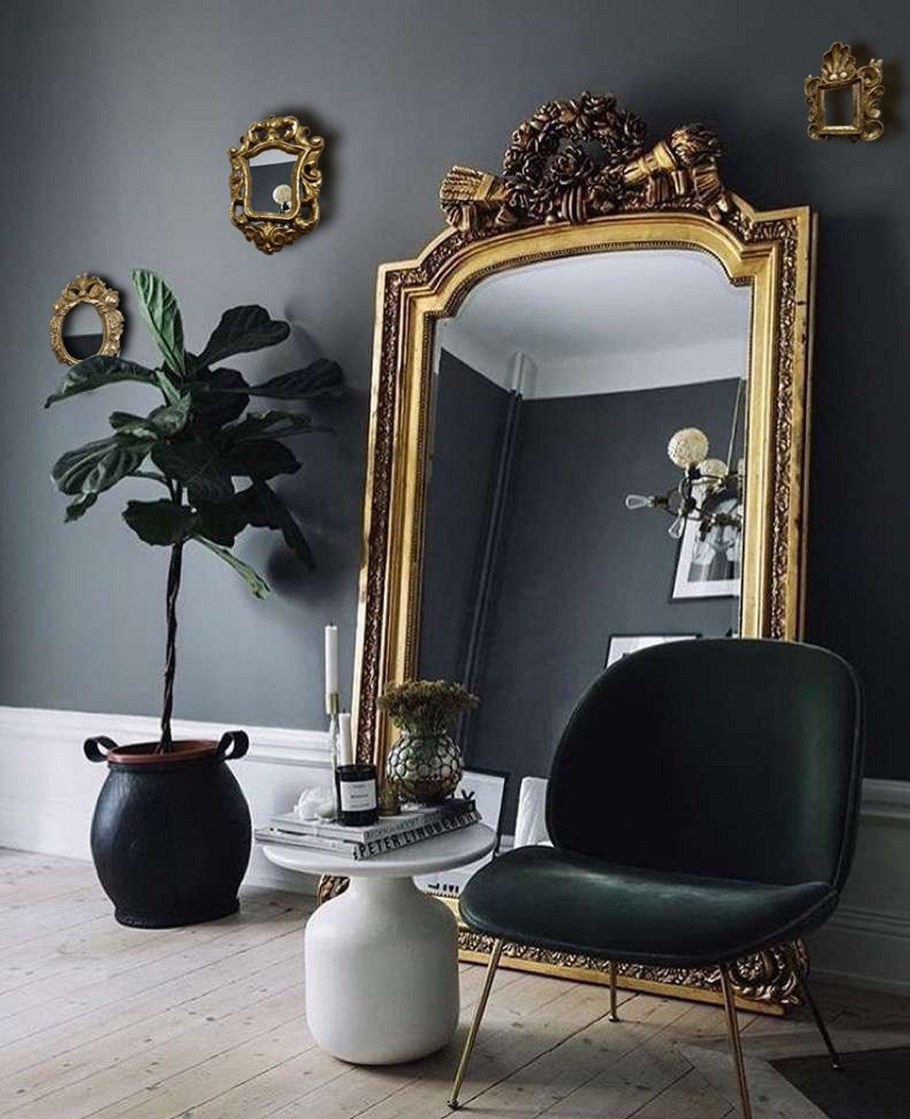 Зеркало арт деко в золотой раме