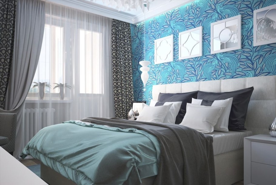 Спальня в бирюзовом цвете