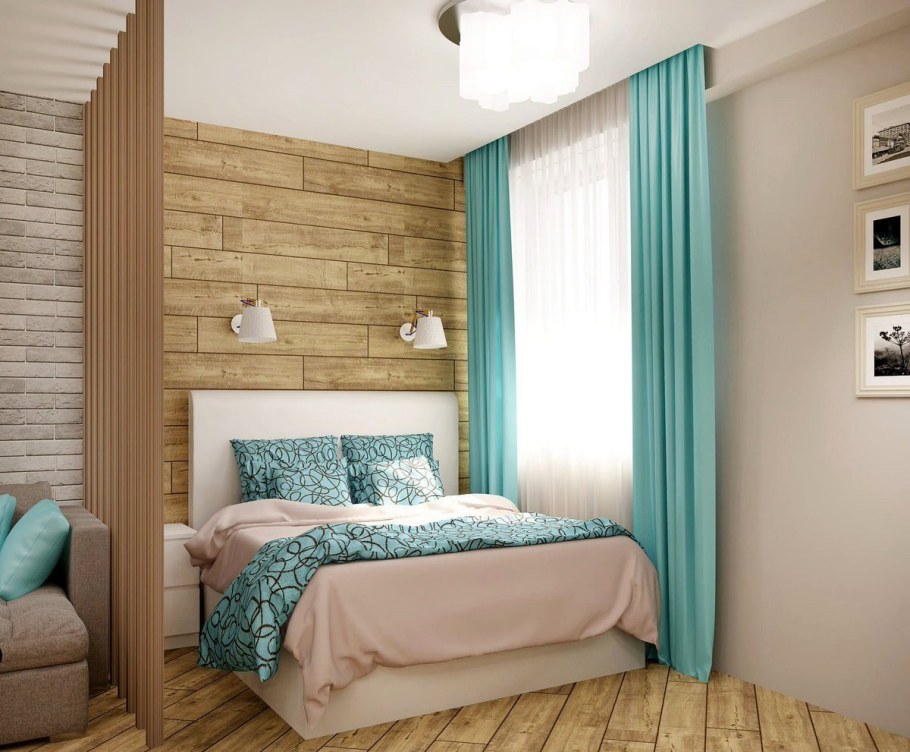 Спальня в бежево бирюзовых тонах
