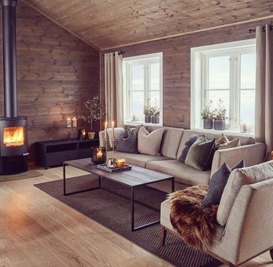 Гостиная в загородном доме в скандинавском стиле