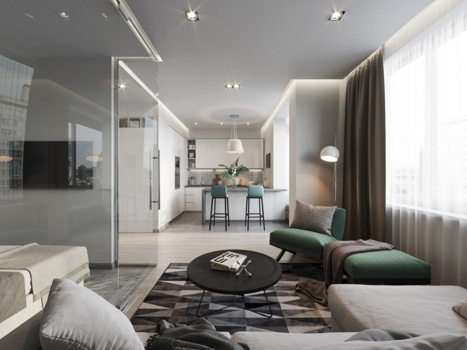 Интерьер однокомнатной студии 45 кв.м