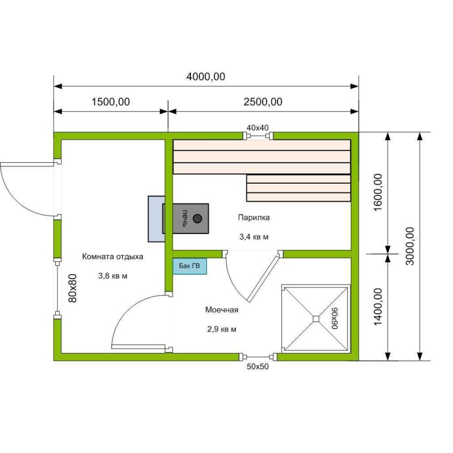 Баня 6х3 с террасой планировка