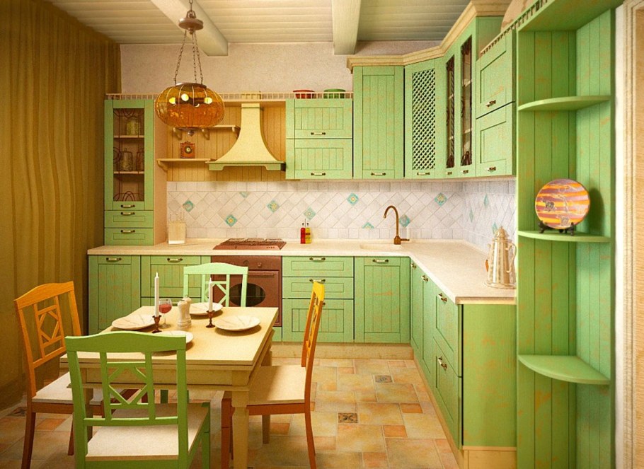 Кухня в фисташковых тонах в стиле Прованс