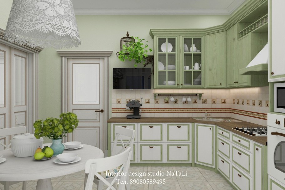 Зеленая кухня в стиле Прованс