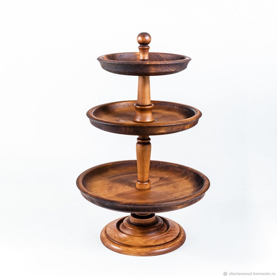 Фруктовница 3-х ярусная дерево керамика